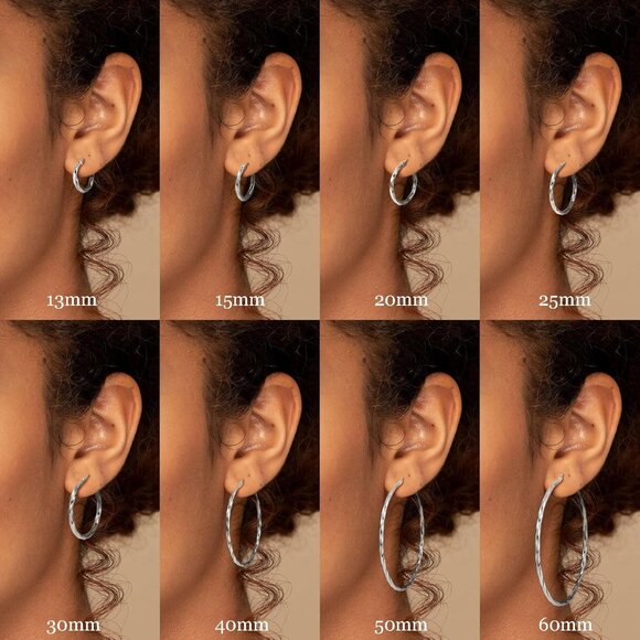 925 Sterling Silver Hoop Earrings Women 20mm White Gold Plated Lightweight Hypoa - Picture 3 of 5